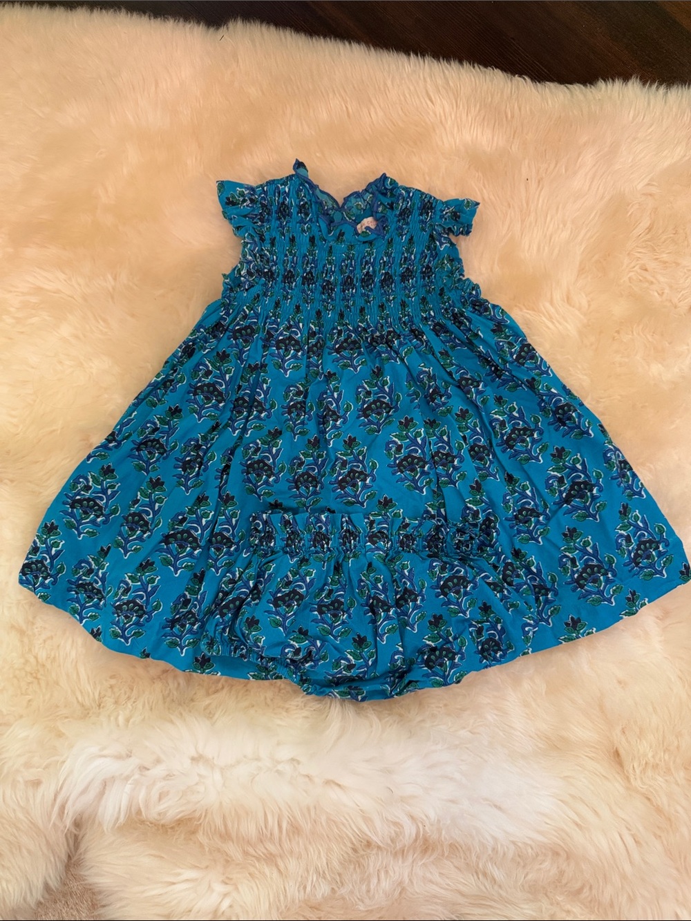 Pink Chicken Blue Floral Smocked Dress